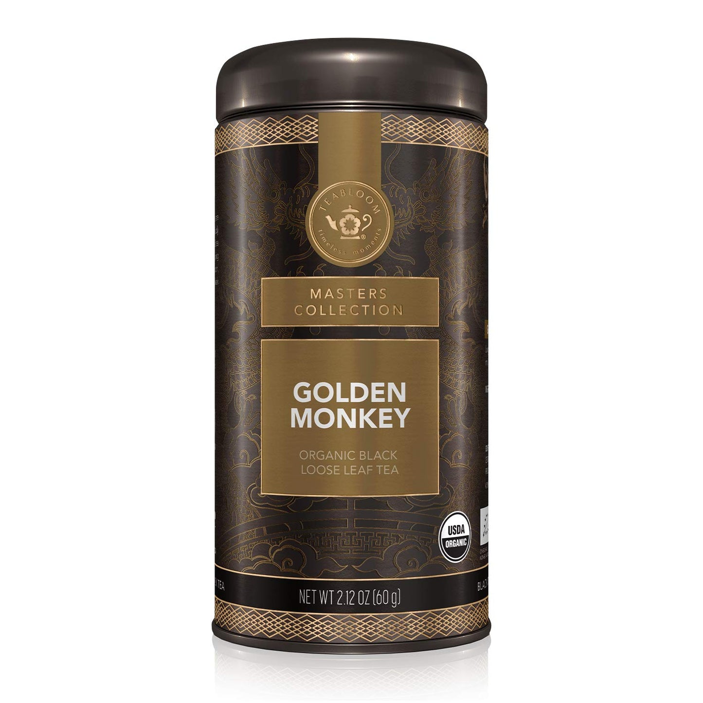 Teabloom Organic Golden Monkey Loose Leaf Tea, USDA Certified, Smooth Malty Flavor, 2.12 Ounce Canister, Makes 35-50 Cups