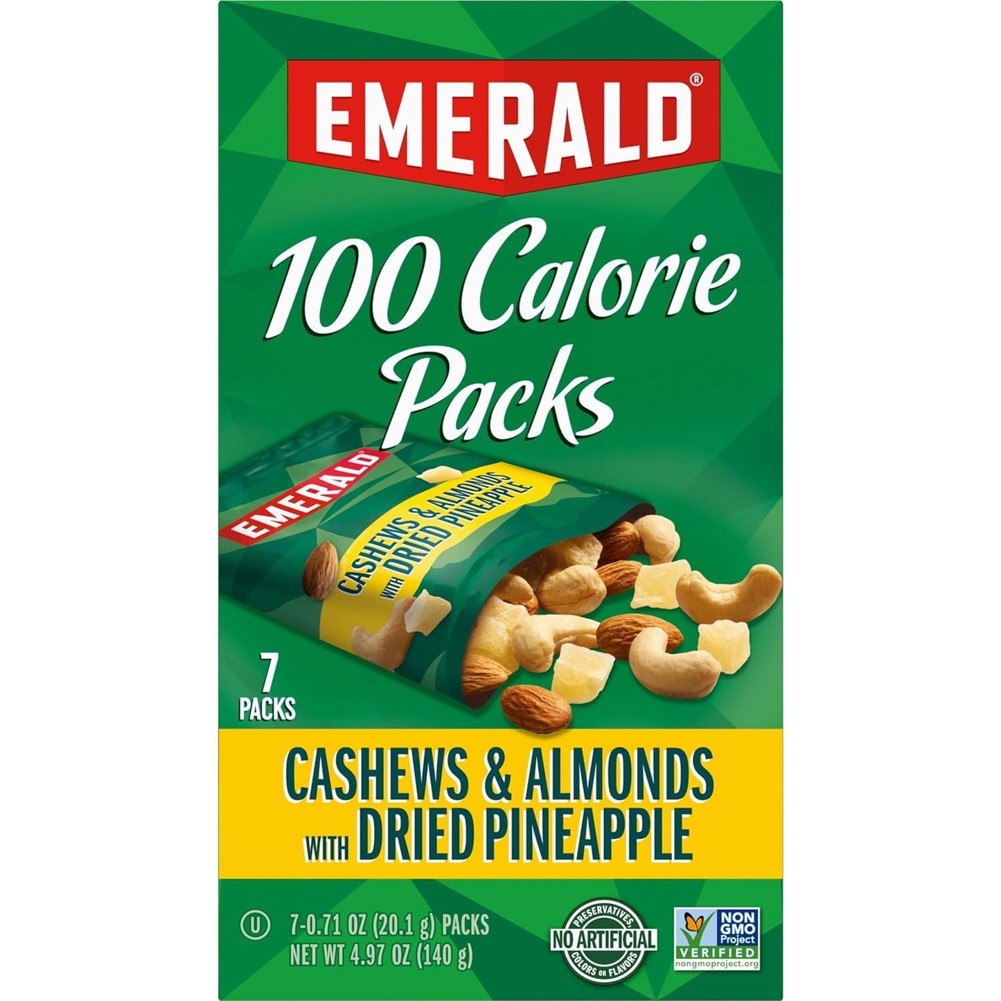 Emerald Nuts Cashews And Almonds With Dried Pineapple, 100 Calorie Packs, 7 Count, 4.97 Oz (Pack Of 2)