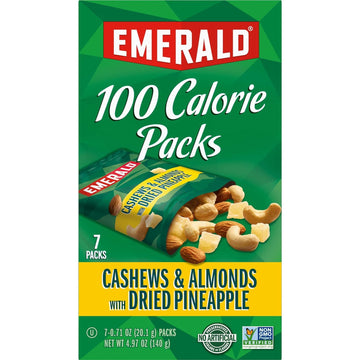 Emerald Nuts Cashews And Almonds With Dried Pineapple, 100 Calorie Packs, 7 Count, 4.97 Oz (Pack Of 2)