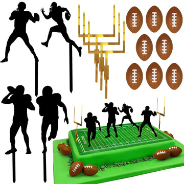 24 Pcs Football Cake Decorations 8 Pcs Cake Goal Post Topper 8 Pcs Mini Football 8 Pcs Rugby Ball Player Cake Toppers For Footba