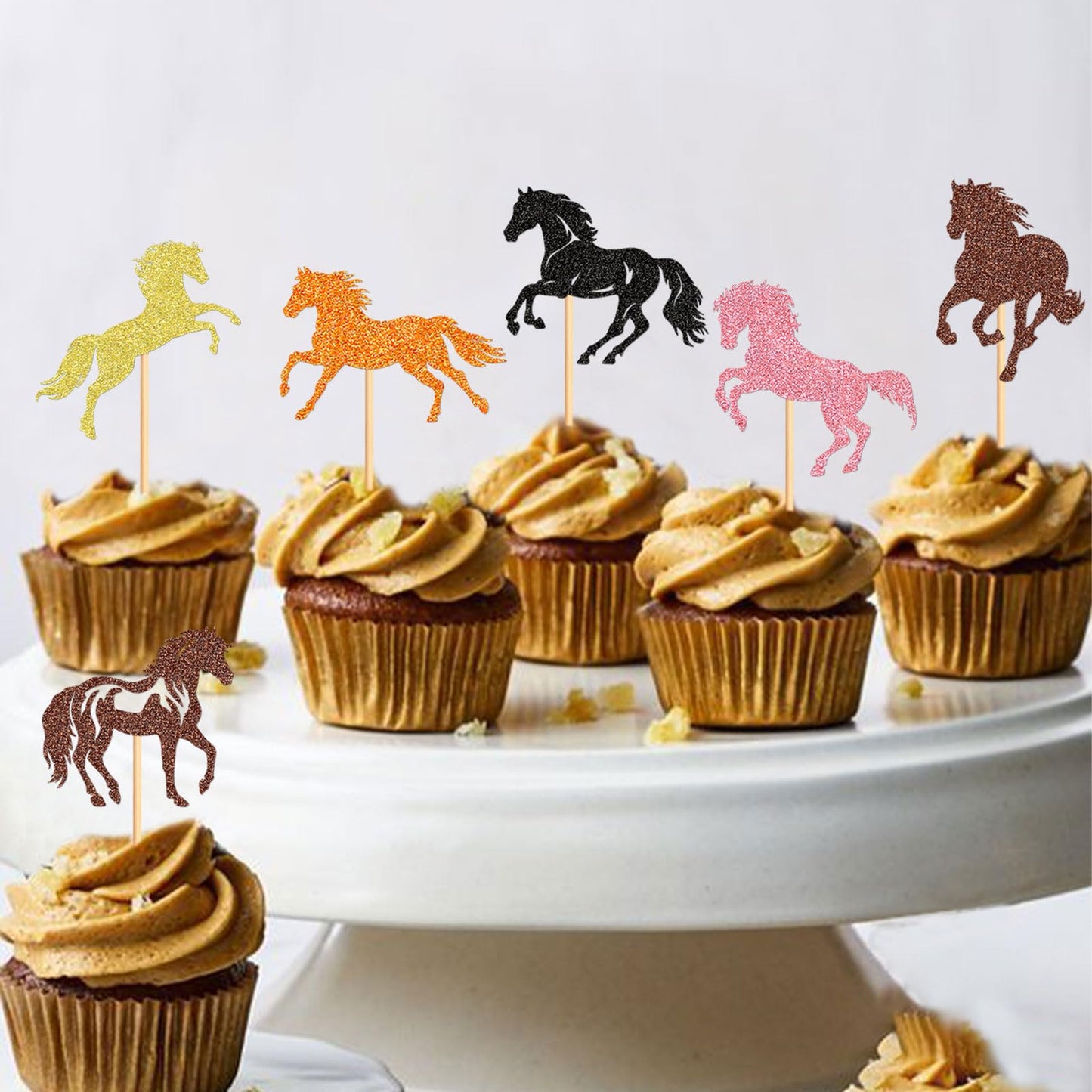 Keaziu Horse Cupcake Toppers - 32 Pack Paper Animal Racing Party Picks - Equestrian Theme Decorations