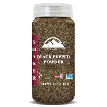 Himalayan Chef Organic Black Pepper Powder - 6.17Oz (175g), Free from Artificial Colors & Additives, Non GMO & Kosher Certified,