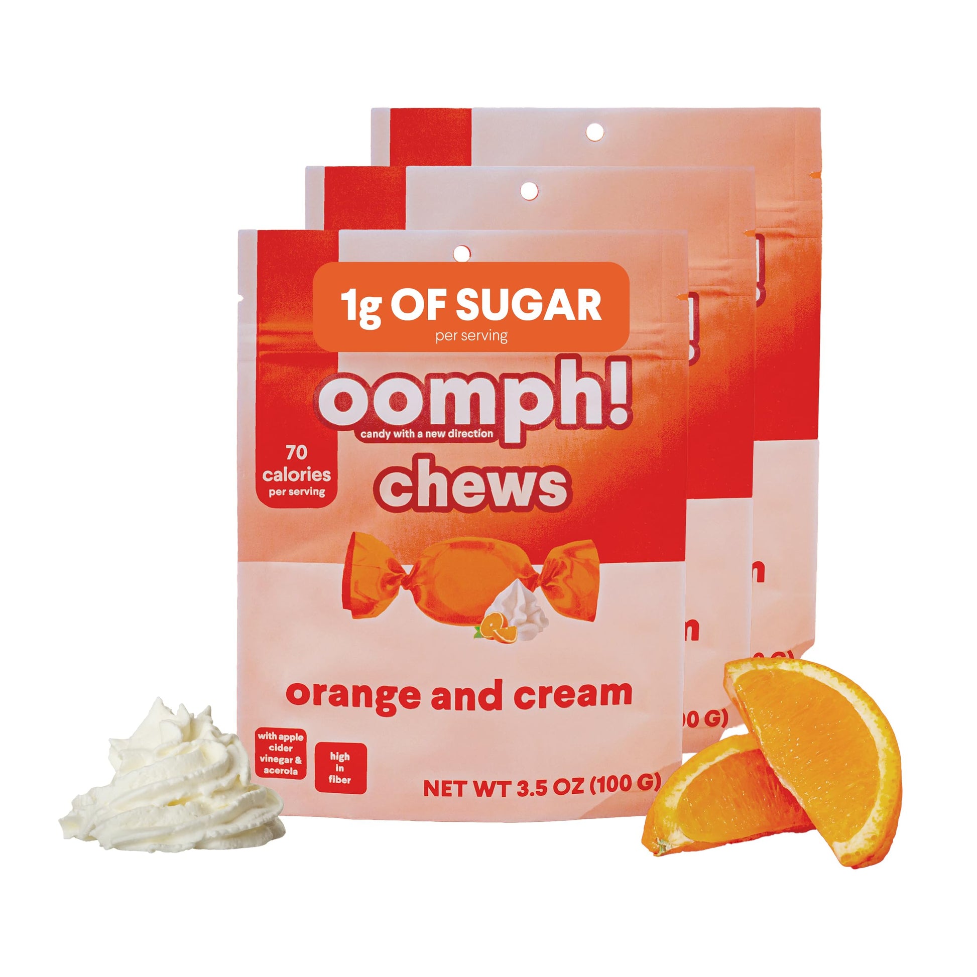 Oomph! Sweets Orange & Cream Low Sugar Taffy, High Fiber Vegan Candy, Low Carb, Low Calorie Snack, Keto-Friendly, Gluten Free De