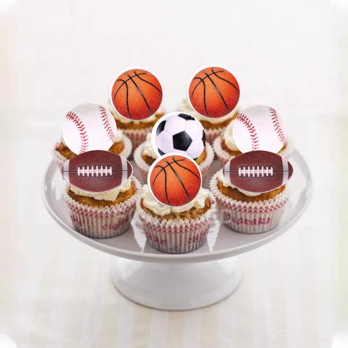 60 Pcs Edible Sports Cupcake Toppers Baseball Cupcake Picks Football Soccer Ball Toothpicks Rugby Basketball Cake Decorations Fo