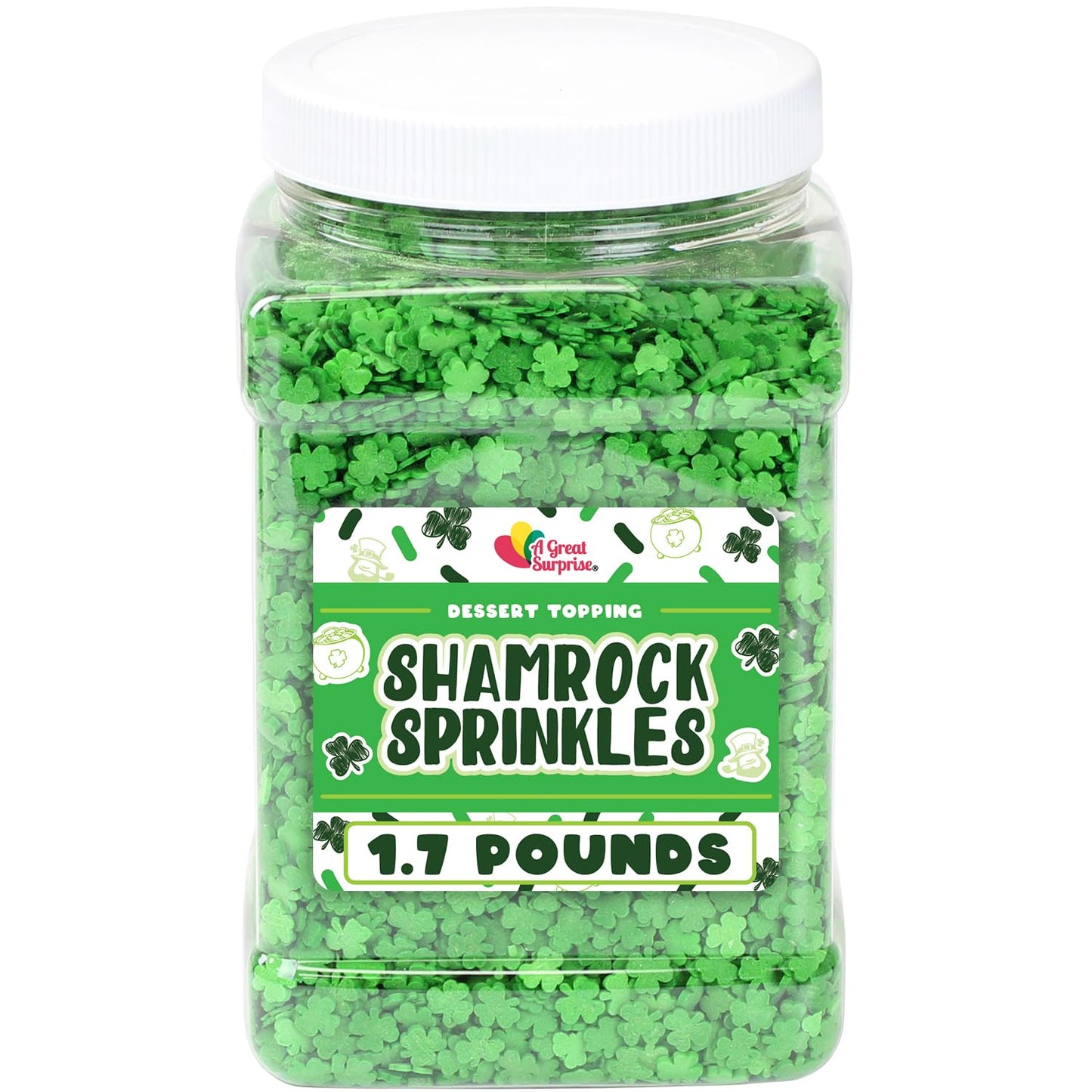 St. Patricks Day Sprinkles - 1.7 Lb - Green Shamrock Sprinkles - Clover Cupcake Toppings - Bulk Shamrock Shaped Quins For Cookie
