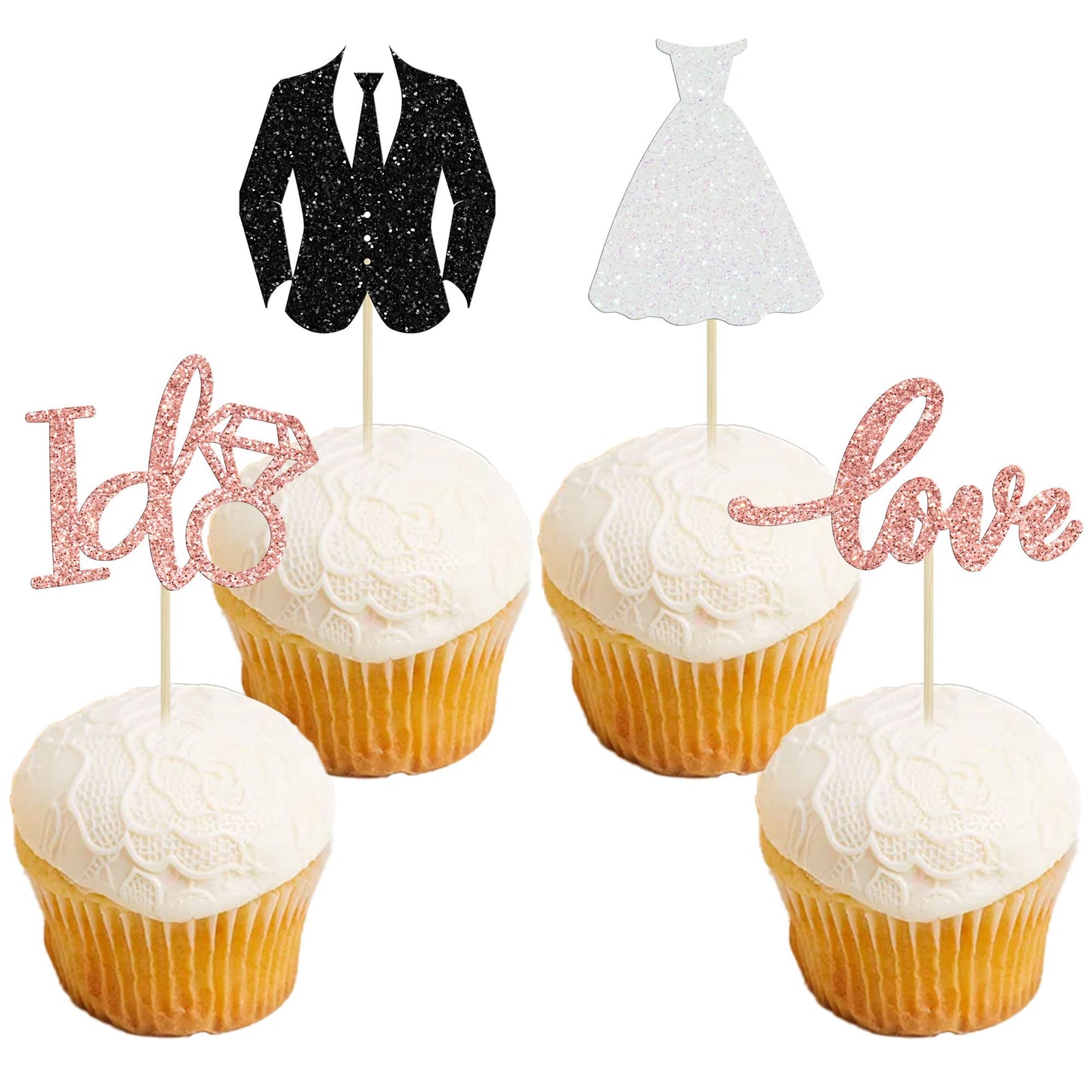 Gyufise 24 Pack Wedding Cupcake Toppers Glitter Groom And Bride Love I Do Cupcake Picks For Bridal Shower Wedding Engagement Party Cake Decorations Supplies