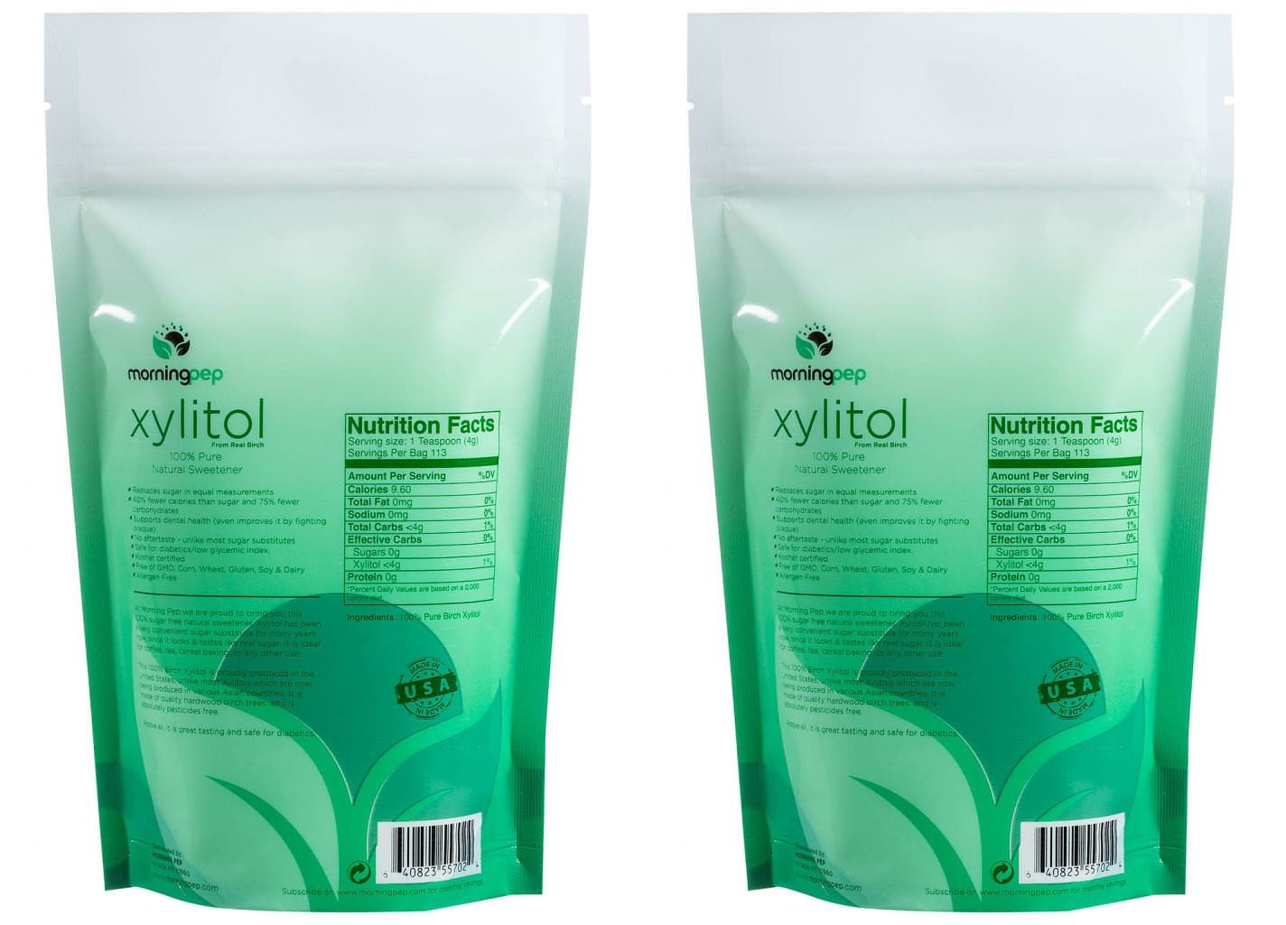 PACK of 2 Morning Pep Pure Birch Xylitol (Keto Diet Friendly) Sweetener with no aftertaste 1 LBs (Not From Corn) NON GMO KOSHER