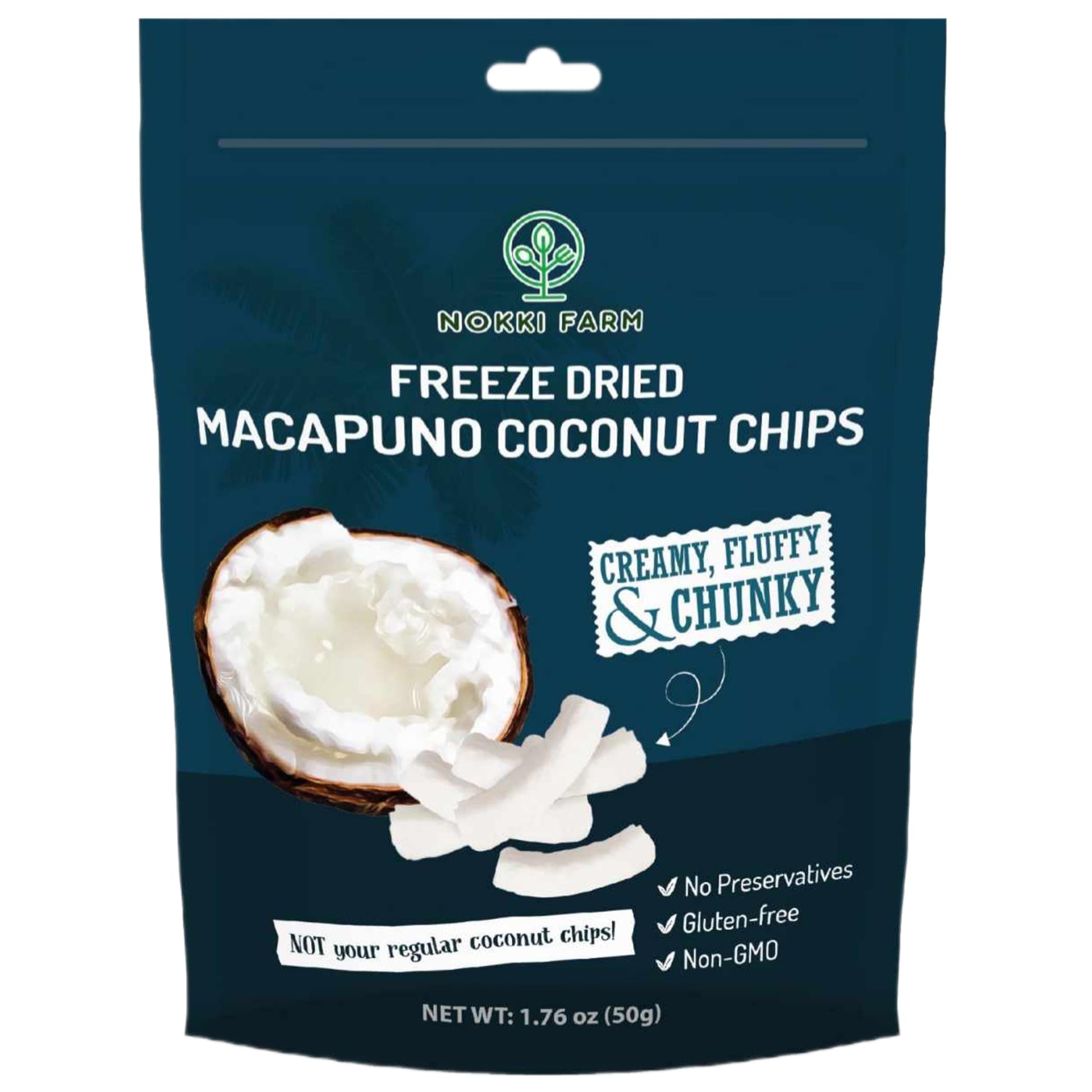 (Pack Of 1) Nokki Farm Freeze-Dried Macapuno Coconut Chips 50G | Vegan | Non Gmo | Fluffy Crispy Fruits 50G