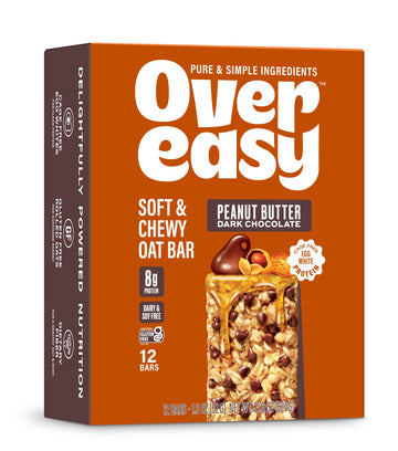 Over Easy Peanut Butter Dark Chocolate Soft and Chewy Oatmeal Breakfast Bars - Granola and Protein Bars - 12 Energy Snack Bars -