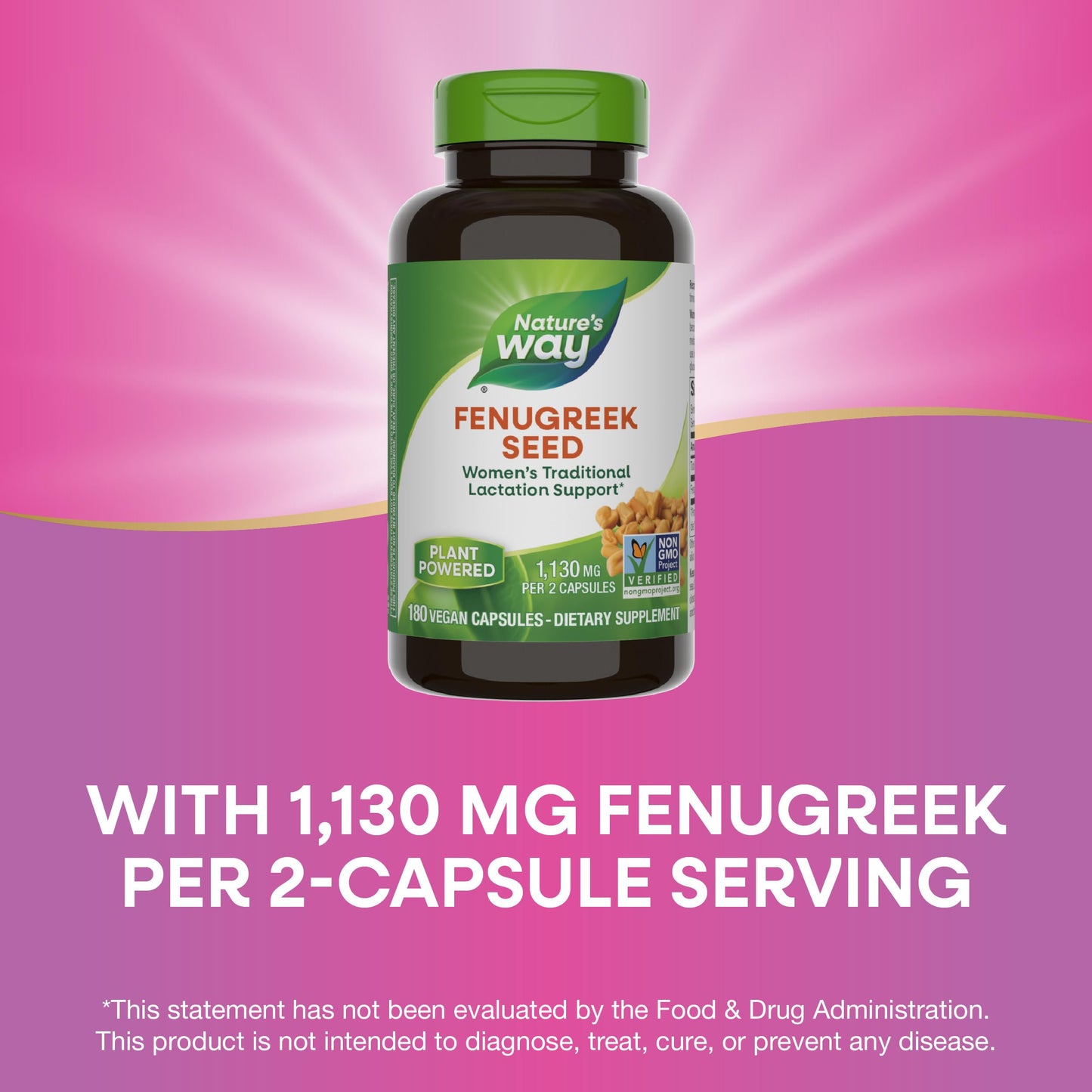 Natures Way Fenugreek Seed dietary product, Non-GMO, Vegan, 180 compact pieces, Model 14610