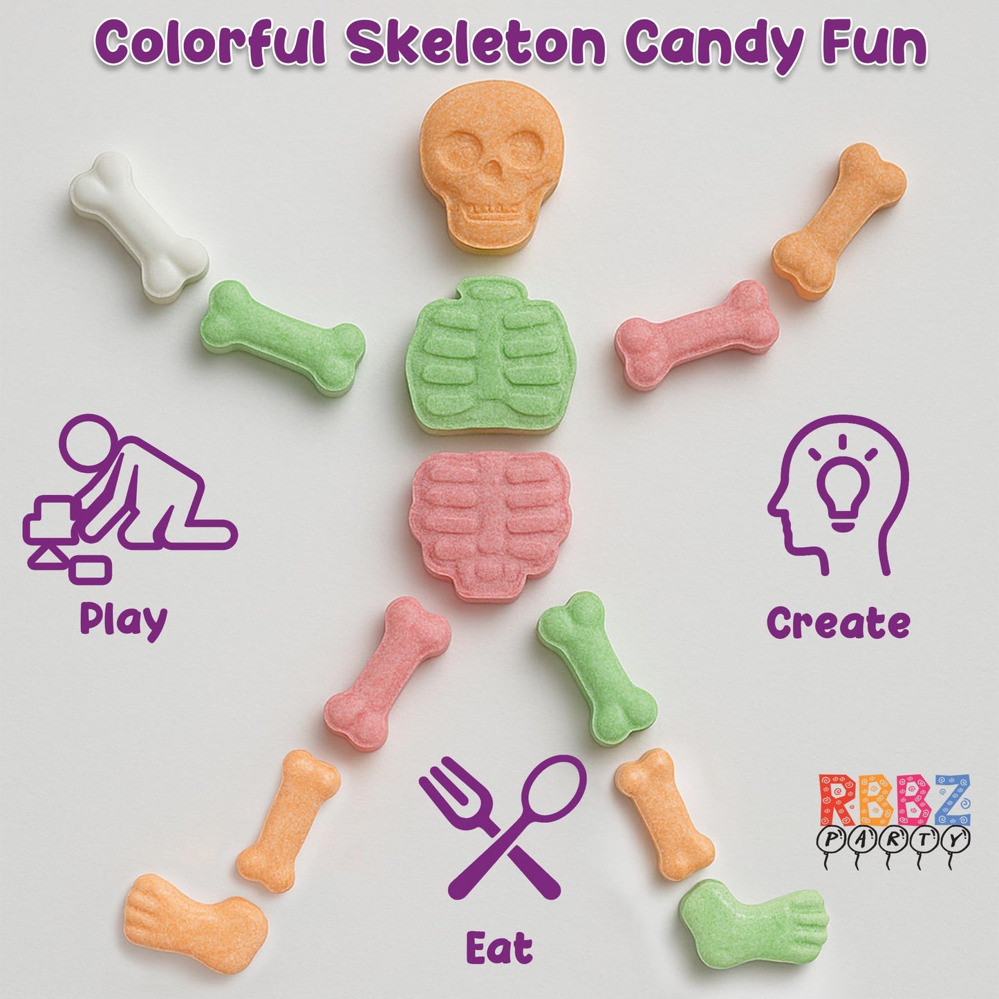 Skeleton Candy Bones - 18 Pack Individually Wrapped Large 20g - Unique Halloween Themed Candy - Great for Trick or Treat - Hallo
