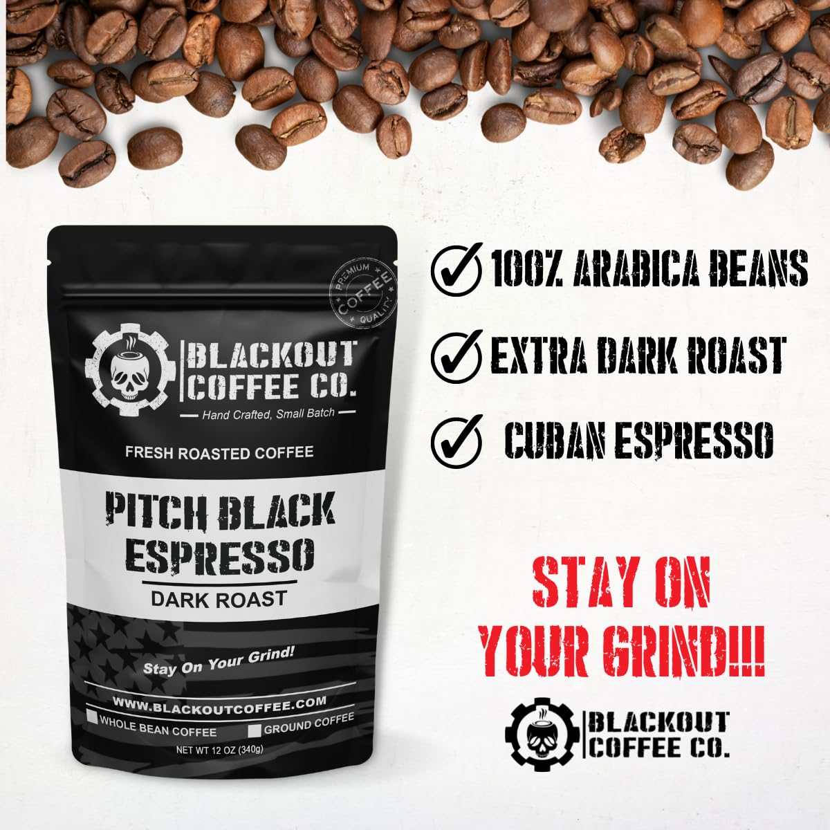 Blackout Coffee, Pitch Black Espresso Extra Dark Roast Coffee, European-Style Espresso Coffee, Aromatic, Small Batch Fresh Roast