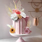 HAVAGDTM 22 PCS Boho Cake Topper Set - Vintage Artificial Rose Flowers & Dried Pampas Grass - Pink White Apricot for Weddings & Parties