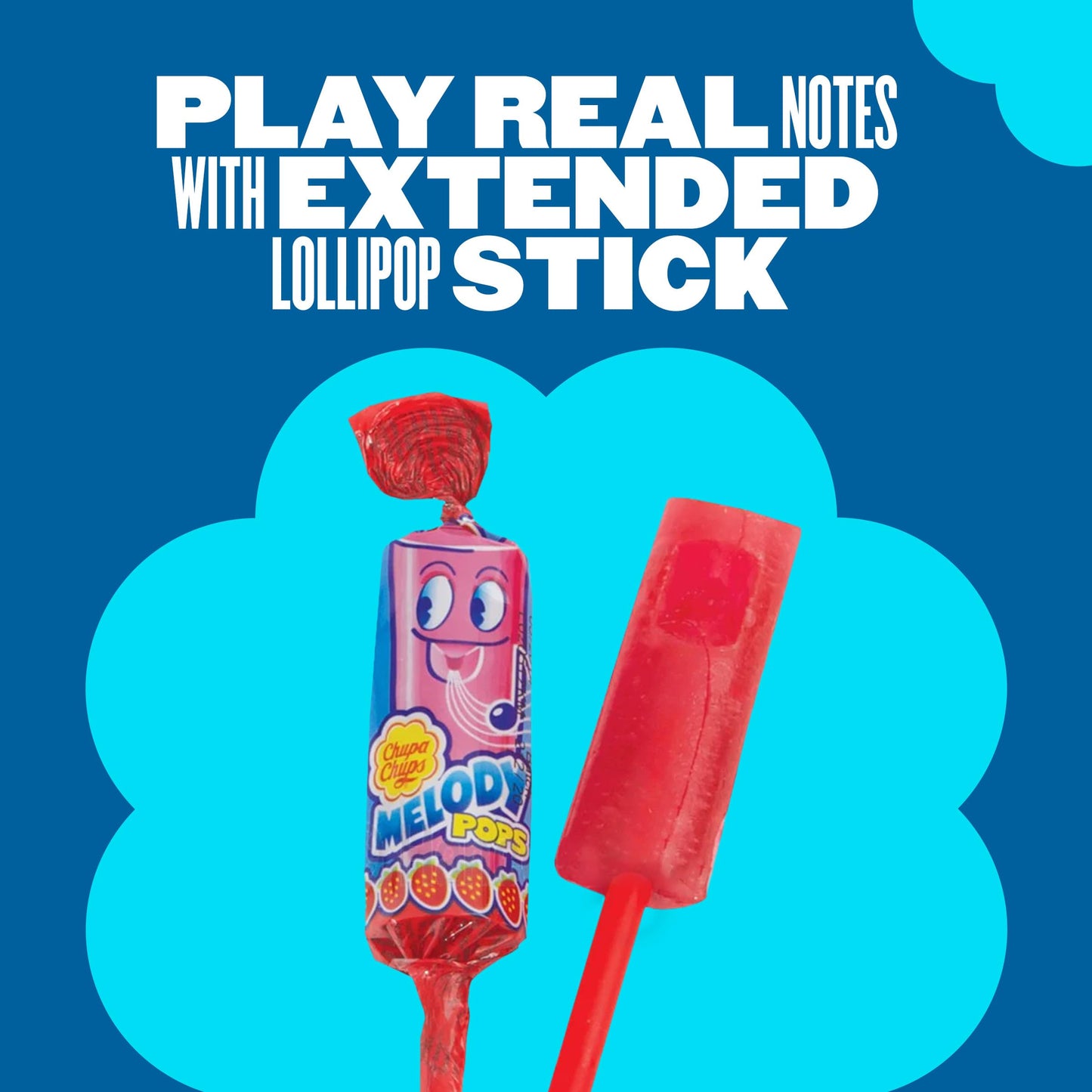 Chupa Chups Melody Pop Strawberry Lollipops, Individually Wrapped, 5 Count Pack, Red