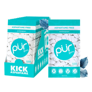 Pur Gum | Aspartame Free Chewing Gum | 100% Xylitol | Natural Wintergreen Flavored Gum, 55 Pieces (Pack Of 12)