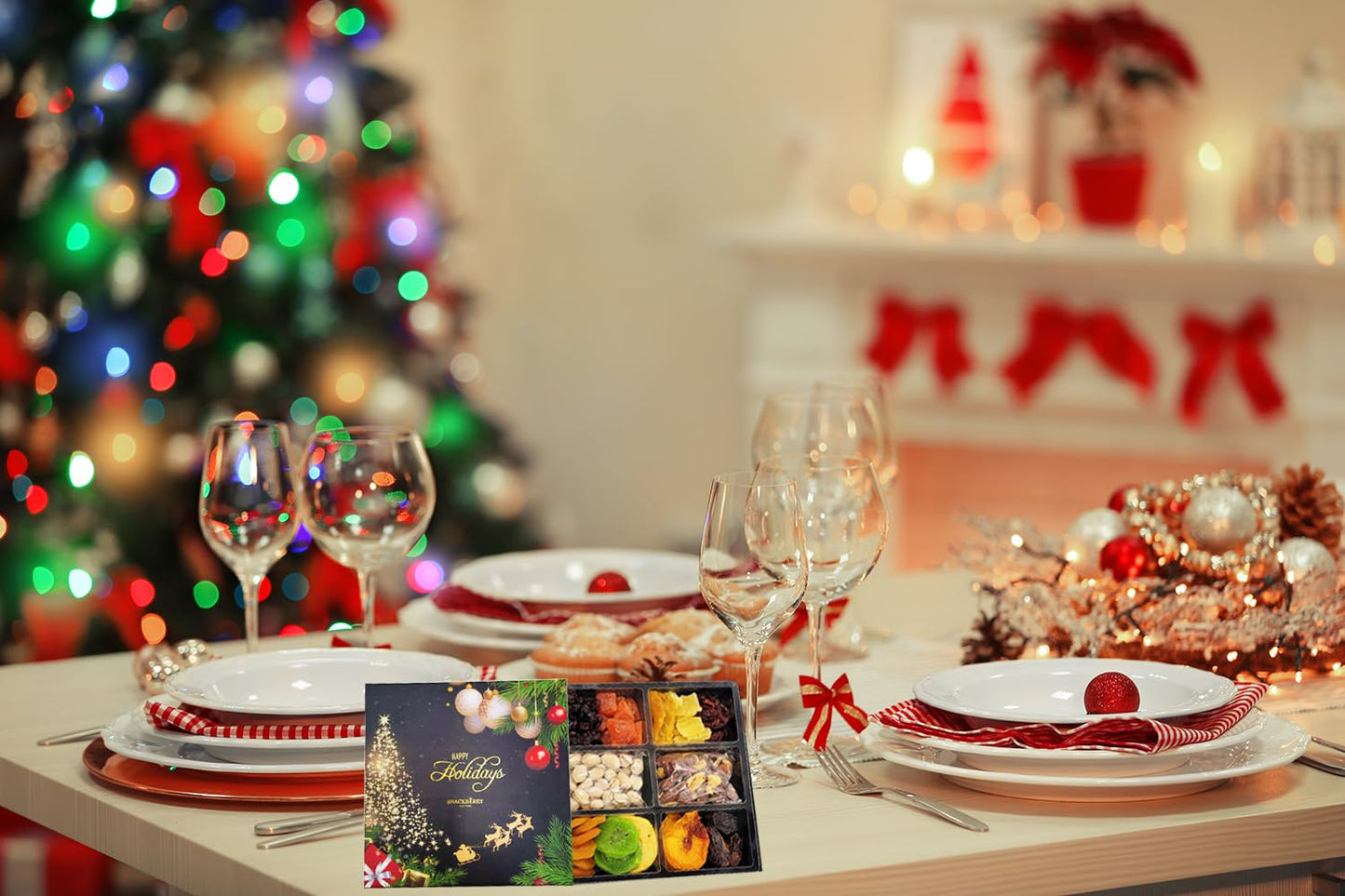 Christmas Dried Fruit & Nuts Gift Basket Arrangement Platter, Gourmet Food Snack Box, Healthy Kosher (Single)