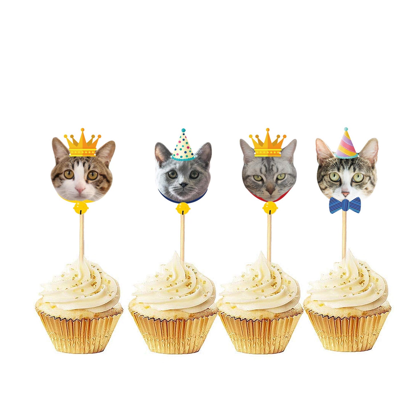 TSJ Cat Cupcake Toppers - 24PCS Paper Cake Decorations, Kitten Theme Stick Toothpicks, Party Supplies