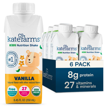 Kate Farms Organic Kids Nutrition Shake, Vanilla, 8G Of Protein, 27 Vitamins And Minerals, Meal Replacement, Protein Shake, Glut