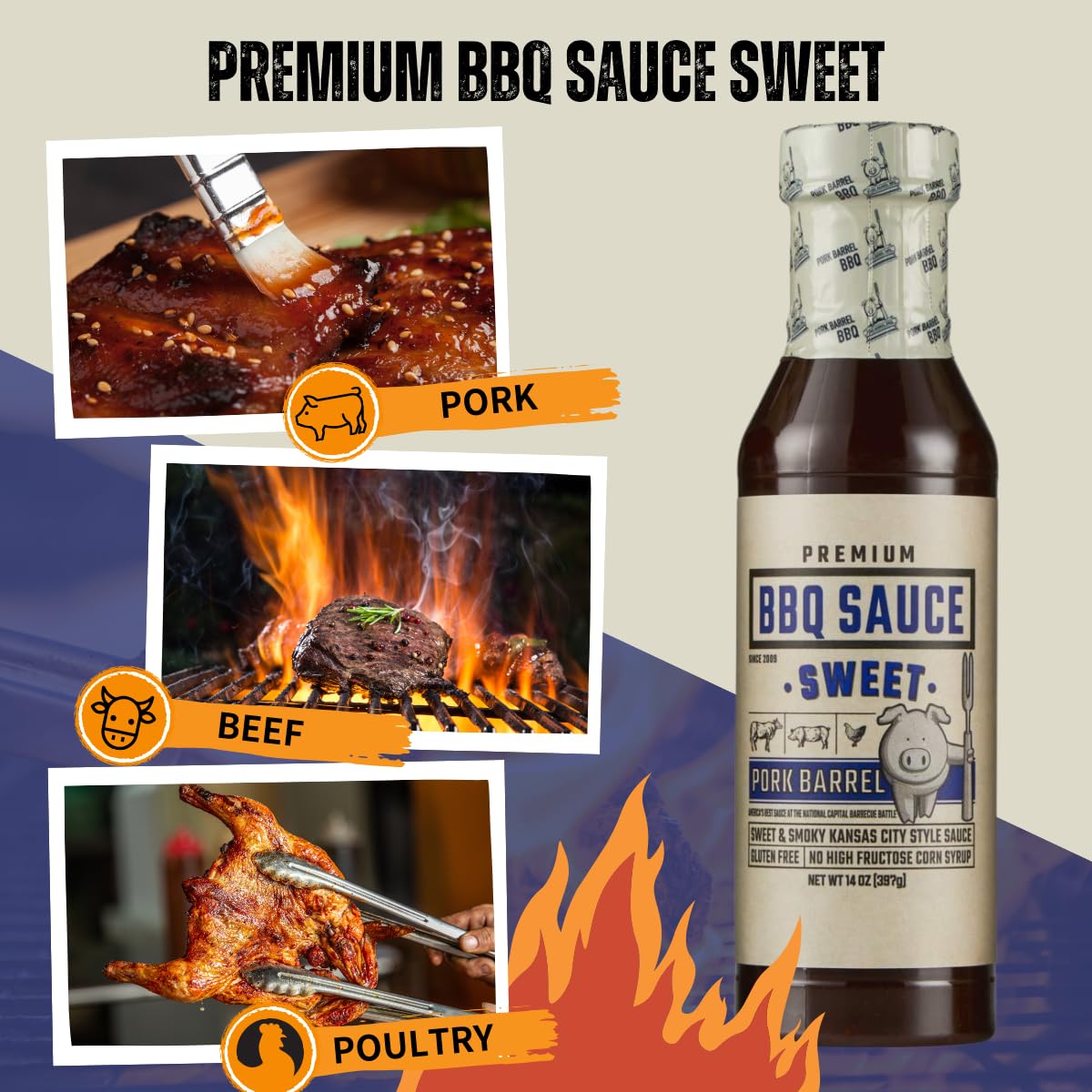Pork Barrel BBQ Sweet BBQ Sauce | Kansas City Style | 2-Pack, 14oz | Gluten-Free, No High Fructose Corn Syrup