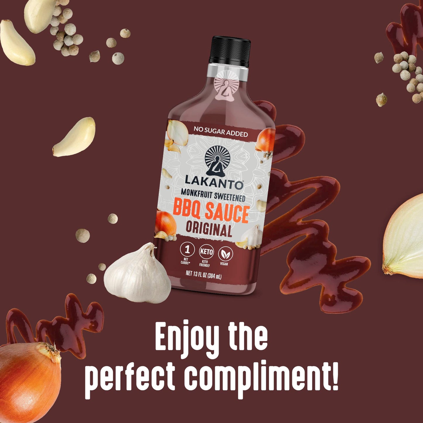 Lakanto Bbq Sauce - Sweetened With Monk Fruit Sweetener, Barbeque Sauce For Grill, No Sugar Added, Natural Smoke Flavor, Keto Diet Friendly, Vegan Condiment (Original - 13 Fl Oz)