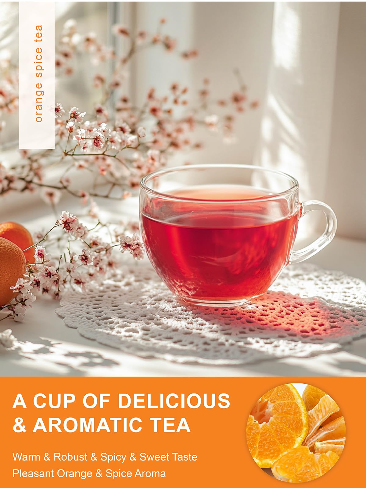TeeLux Orange Spice Tea, Caffeine Free, Blended Rosehips with Cinnamon & Hibiscus, 50 Count