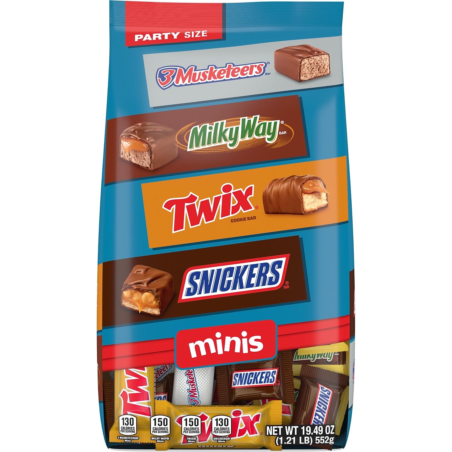 Snickers, Twix, 3Musketeers and MilkyWay Minis Milk Chocolate Candy Bars Bulk Variety Pack, 19.49 oz. (460690)