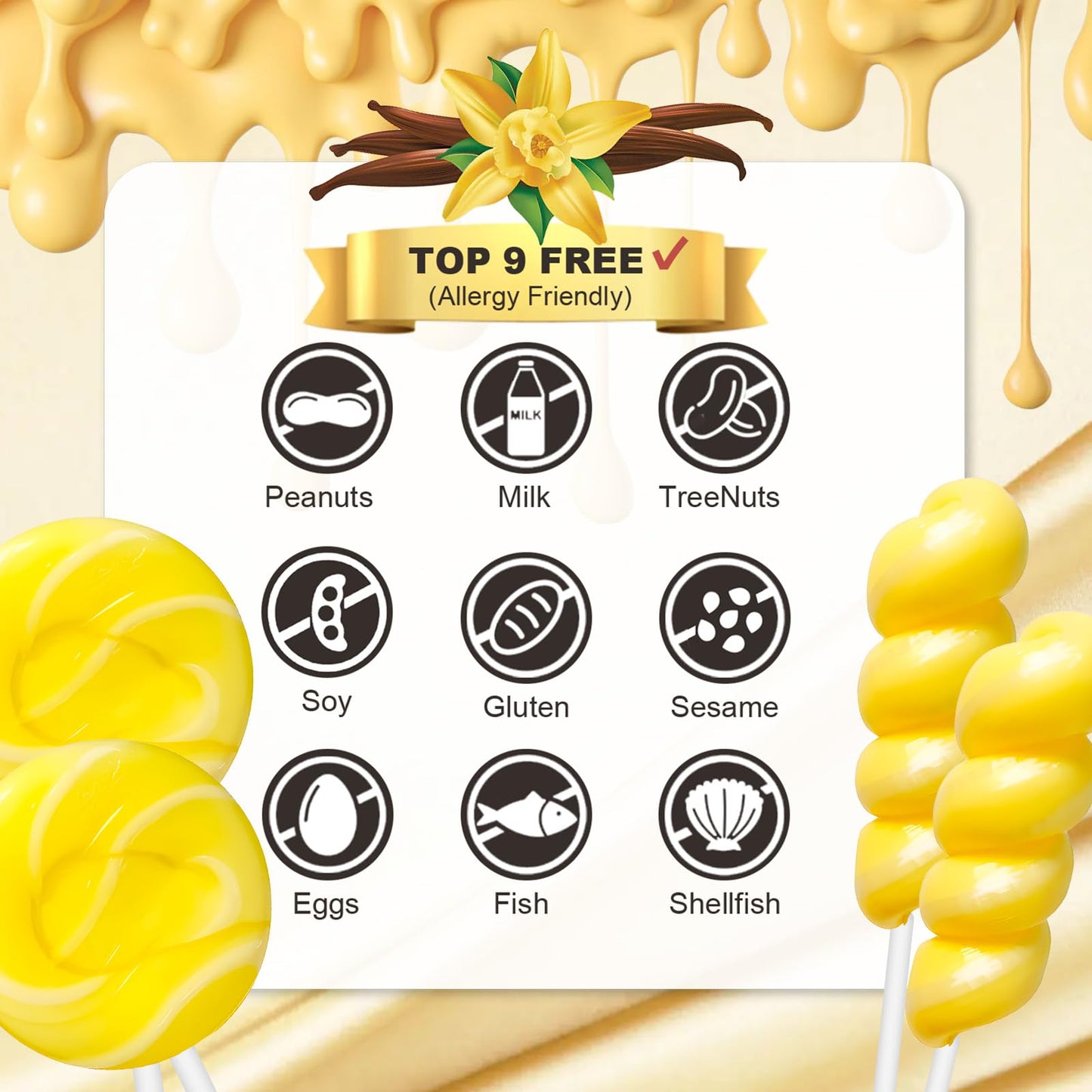 ZOFIA SWEET 32 Pack Lollipops, Yellow & White Twisty Swirl, Individually Wrapped, Vanilla Flavor, Bulk Party Favors, Model HLWQYT-N-YW