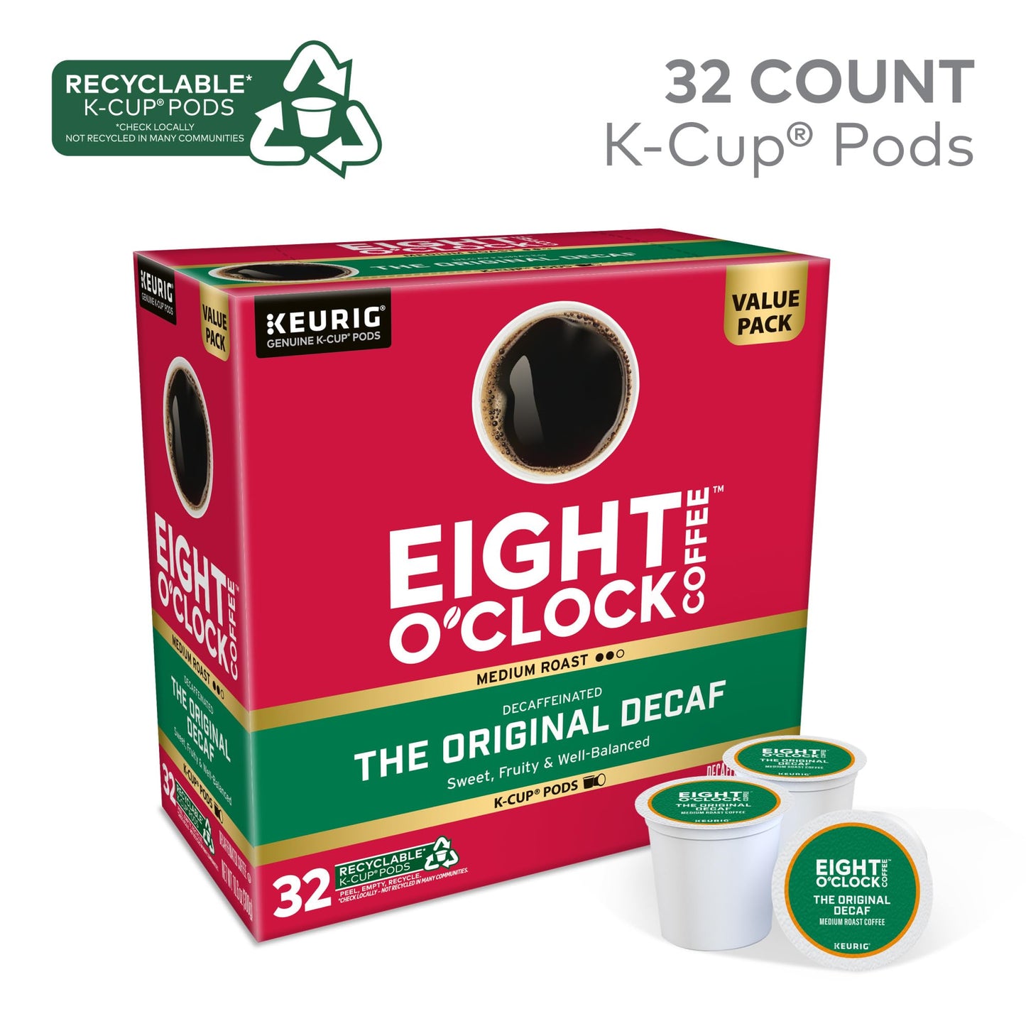 Eight OClock Coffee Decaf Medium Roast K-Cup Pods, 1 Count (Pack of 32)