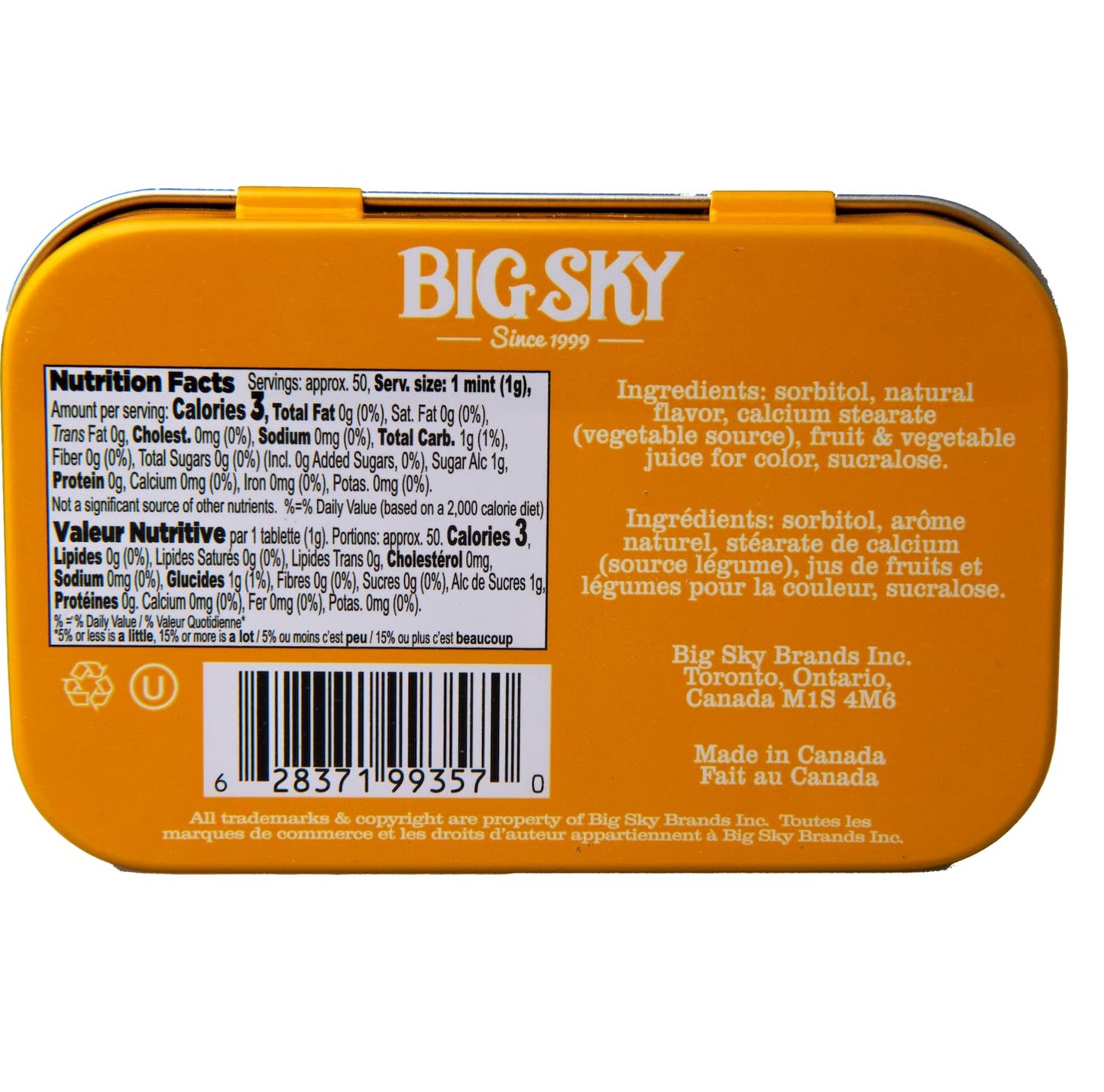 Big Sky Sugar Free Mints Orange & Cream | Sugarfree, No Artificial Colors Or Flavors | Kosher Certified, Vegan, Gluten Free | As