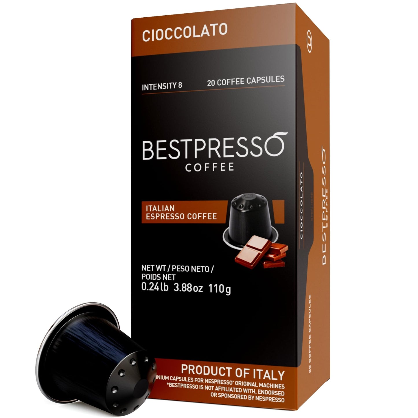 Bestpresso Coffee for Nespresso Original Machine 120 pods Certified Genuine Espresso Chocolate Blend (Medium Intensity) Pods Com