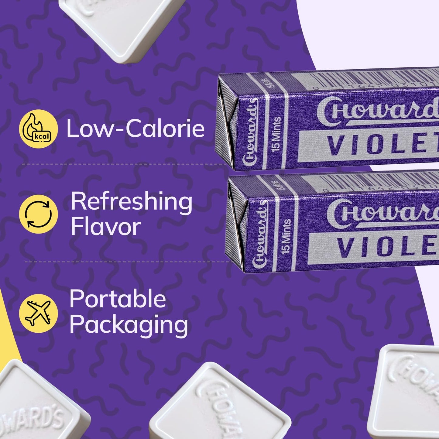 Choward's Violet Mints Candy - 6 Pack (15 Mints Each) | Nostalgic Bold Flavor for Snacks, Travel, Sharing & Gifting | Blue, Red, Violet