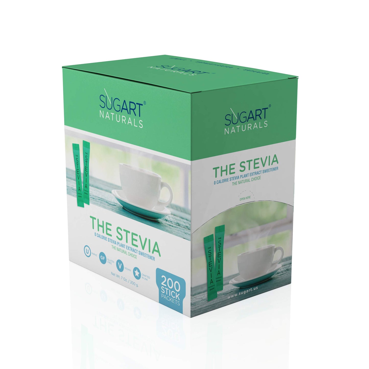 SUGART THE STEVIA Zero Calorie Sweetener Stick Packets - 200 Count - U Parve/Kosher