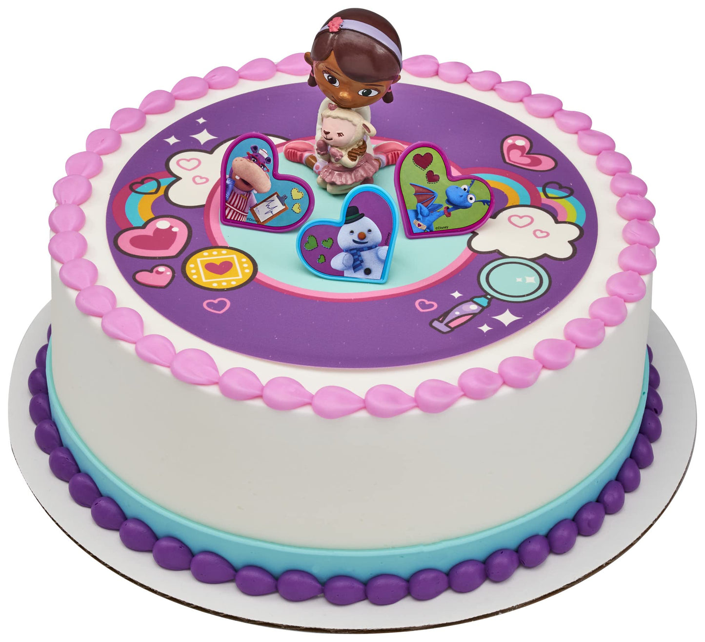 Decoset Doc Mcstuffins Doc & Lambie Cake Toppers, 4-Piece Set With Doc And Lambie Figurines, Sharable Rings, Create Awesome Part
