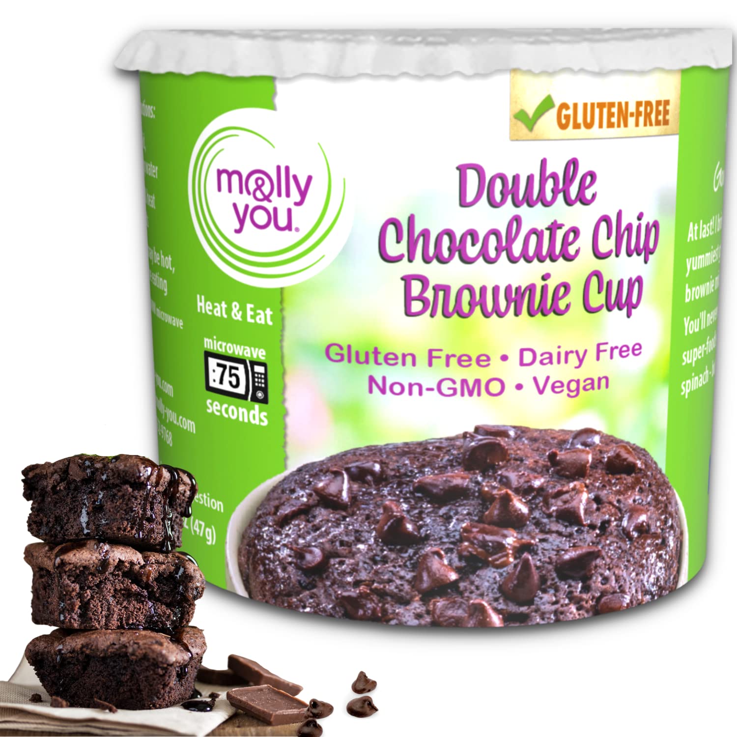 Molly And You Double Chocolate Chip Gluten-Free Brownie Cup (Pack Of 6) - Microwave Brownie Mix In A Cup, Single Serve Dessert C