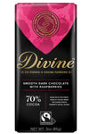 Divine Chocolate Bars - 70% Dark Chocolate with Raspberries - Made with Fairtrade Cocoa, Natural Ingredients, No Artificial Flav