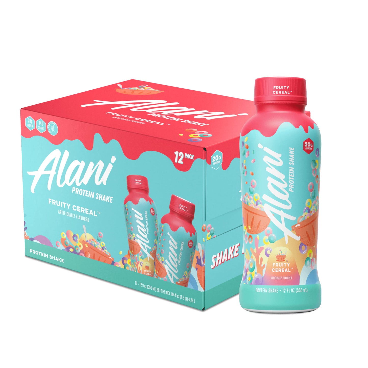 Alani Nu Protein Shake, Fruity Cereal Flavor, Gluten Free, 20g Protein, 12 Fl Oz (Pack of 12)