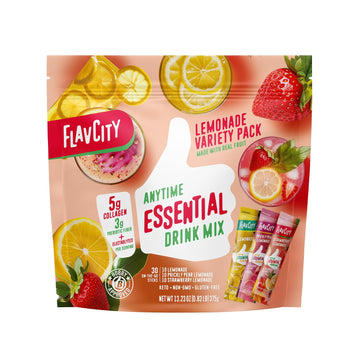 FlavCity Anytime Essential Lemonade Variety Pack - Powder Drink Mix Packets with Collagen - Lemonade Packets in 3 Flavors - Wate