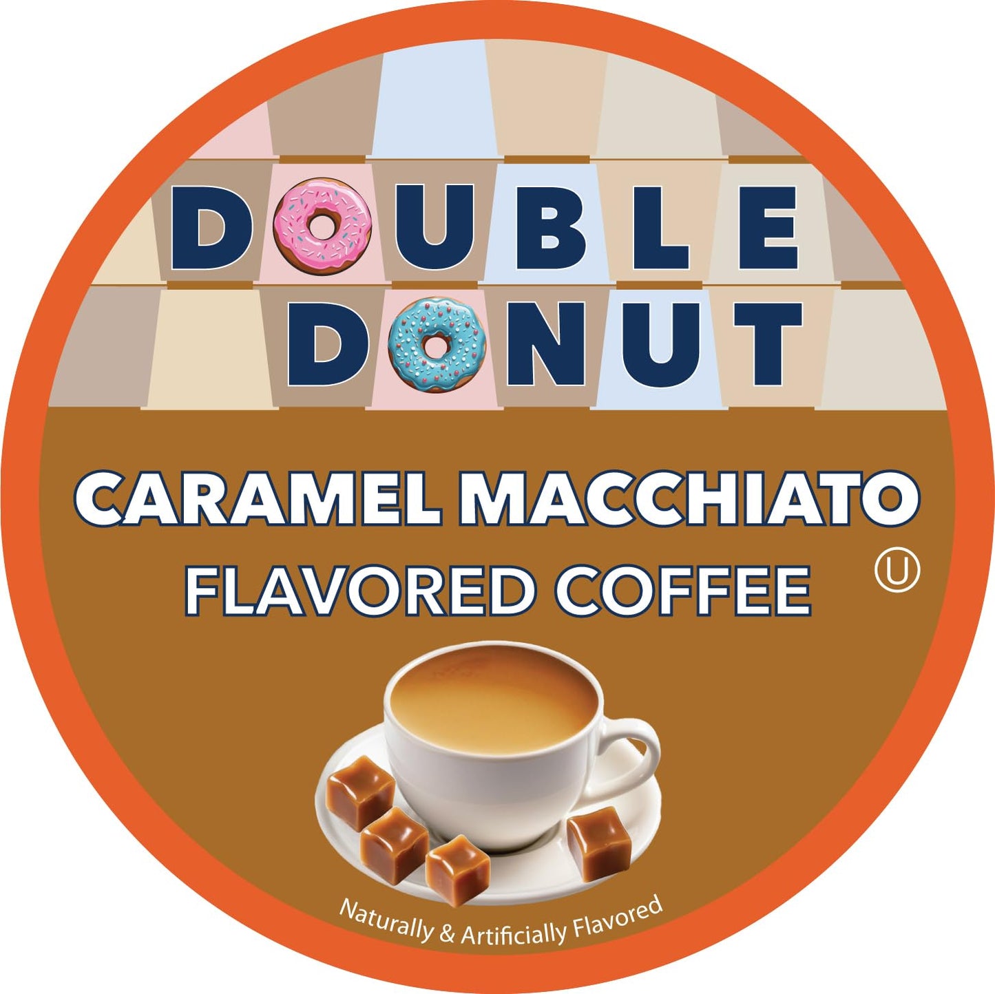 Double Donut Coffee Pods, Caramel Macchiato, Medium Roast, 24 Count, Recyclable for Keurig K Cups