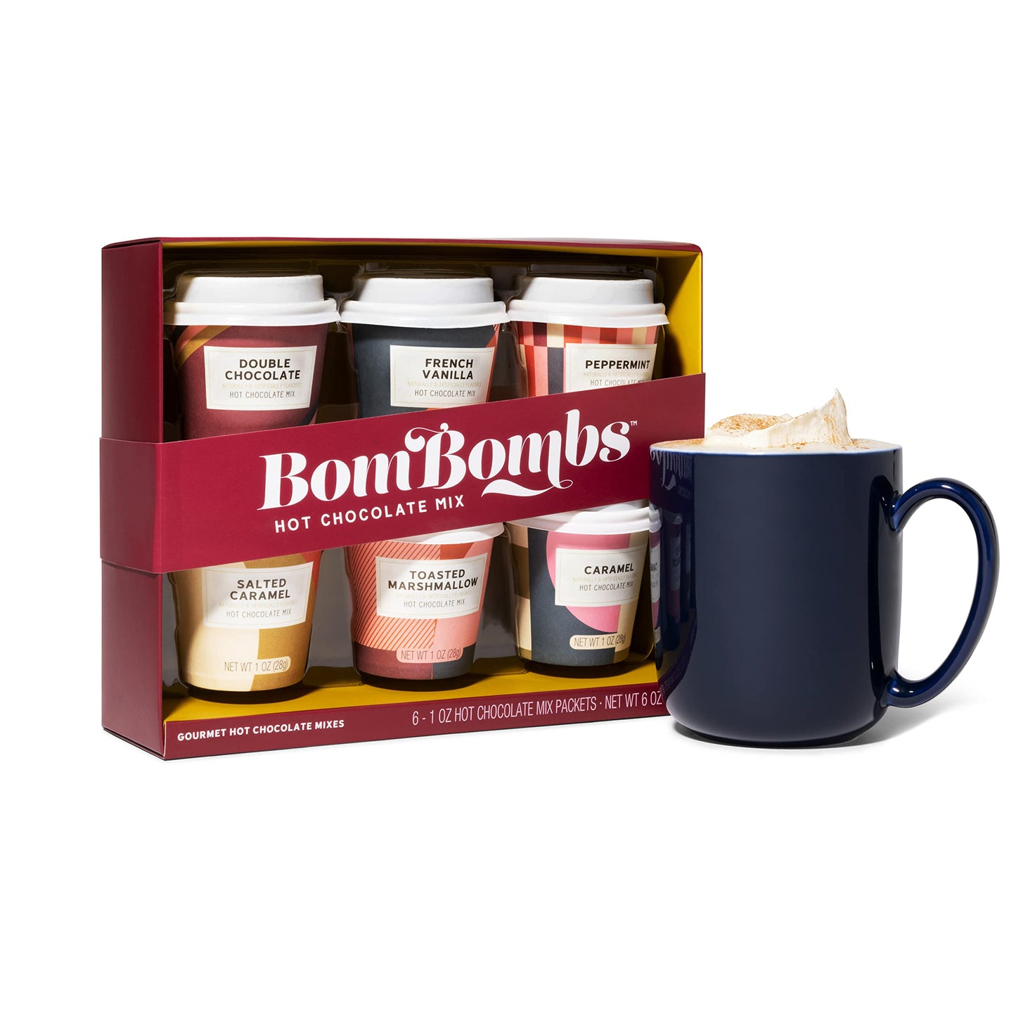 Bombombs Gift Set Of Mini Cup Hot Chocolates In 6 Flavors - Double Chocolate, French Vanilla, Peppermint, Salted Caramel And Mor