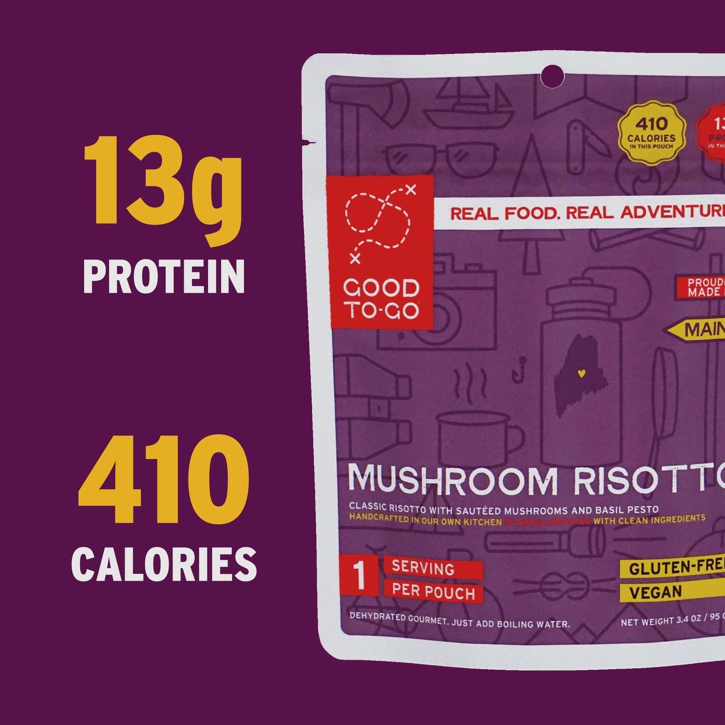 Good To-Go Mushroom Risotto (Single Serving) | Camping & Backpacking Food | Just Add Water Backpacking Meals | Good To-Go Dehydrated Meals Taste Better Than Freeze Dried Food