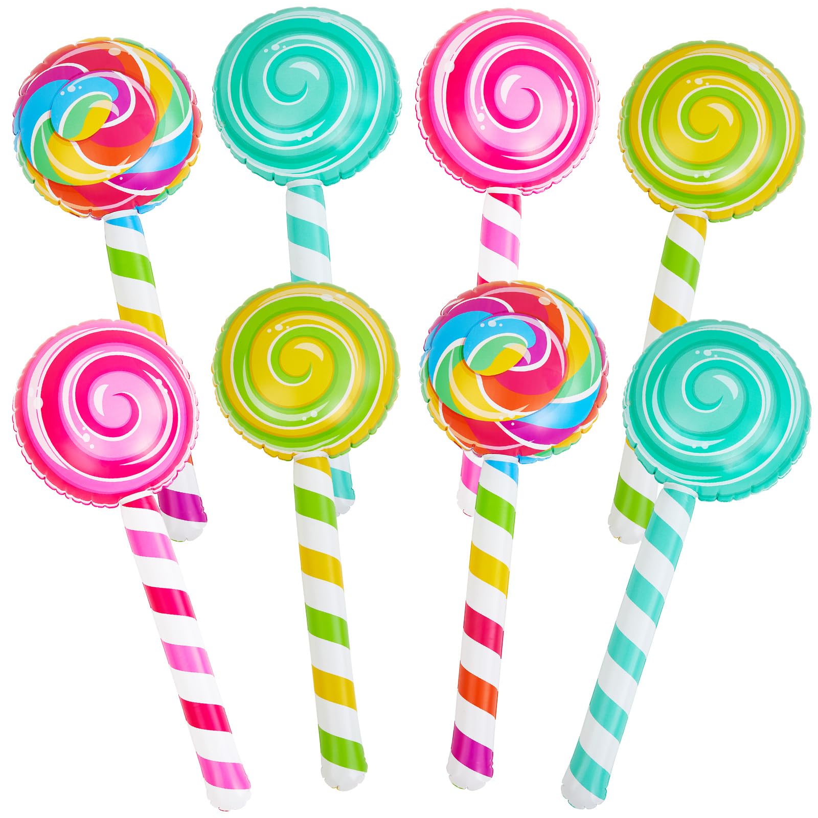 Poen 8 Pcs Large Inflatable Lollipop 29.53 Inch Candy Birthday Party Decorations Inflatable Giant Lollipop Prop Candy Shape Ball