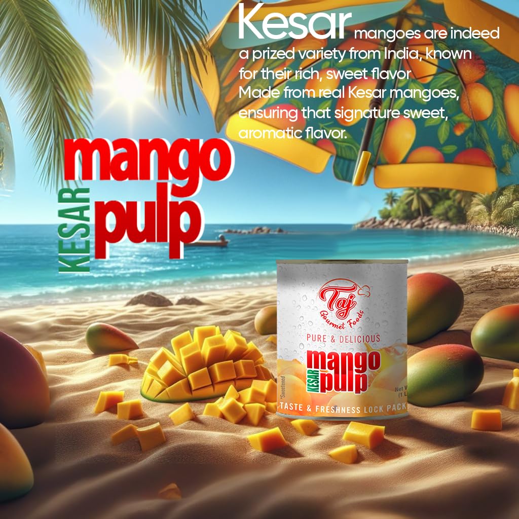 Taj Kesar Mango Pulp Puree 6-Pack | Great For Lassi Shake | 30-Ounce (850G)