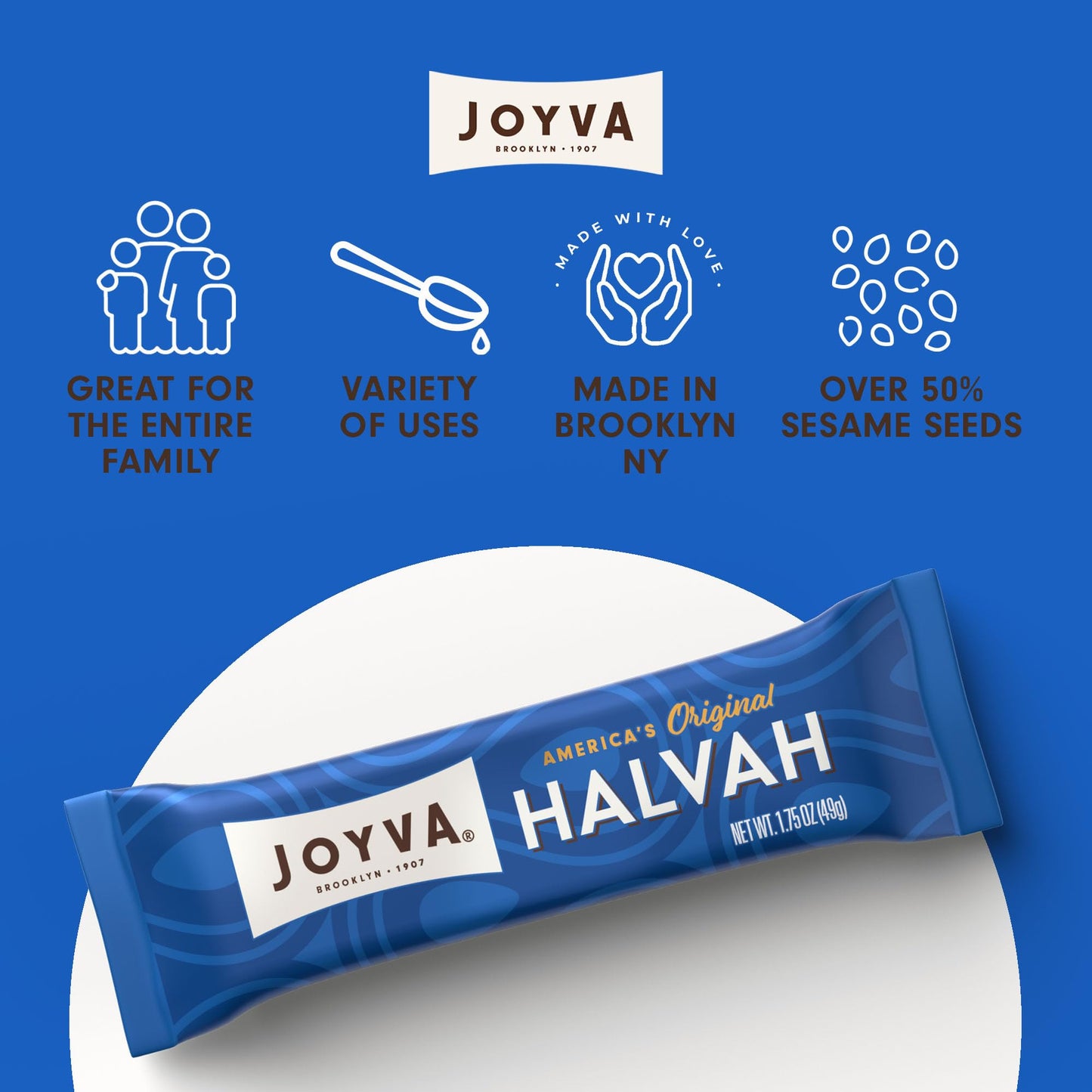 Joyva Halvah - Original, 1.75Oz Pack Of 36 | A Delicious Sesame Treat | Dairy Free, Gluten-Free & Kosher Parve | Handcrafted In
