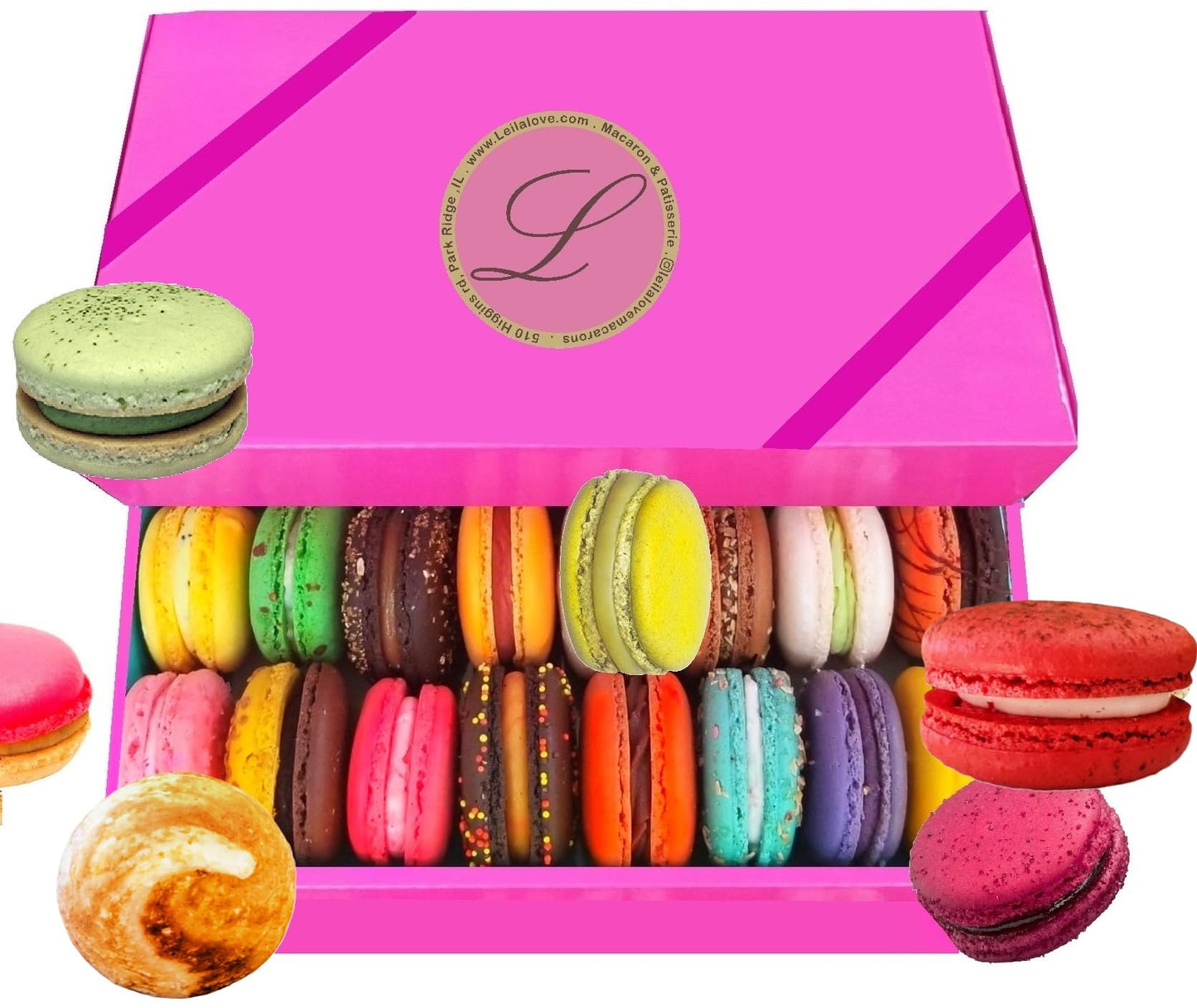 Leilalove Macarons - Mademoiselle De Paris Collections Of 15 - Gift Box Varies In Color - Cookies Are Individually Packaged For