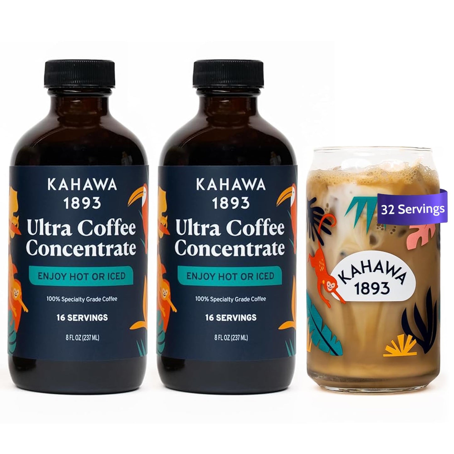 KAHAWA 1893 Ultra Coffee Concentrate - Instant Hot, Cold or Iced Coffee, 8 Fl Oz (Pack of 2) - High Antioxidants, Naturally Sweet