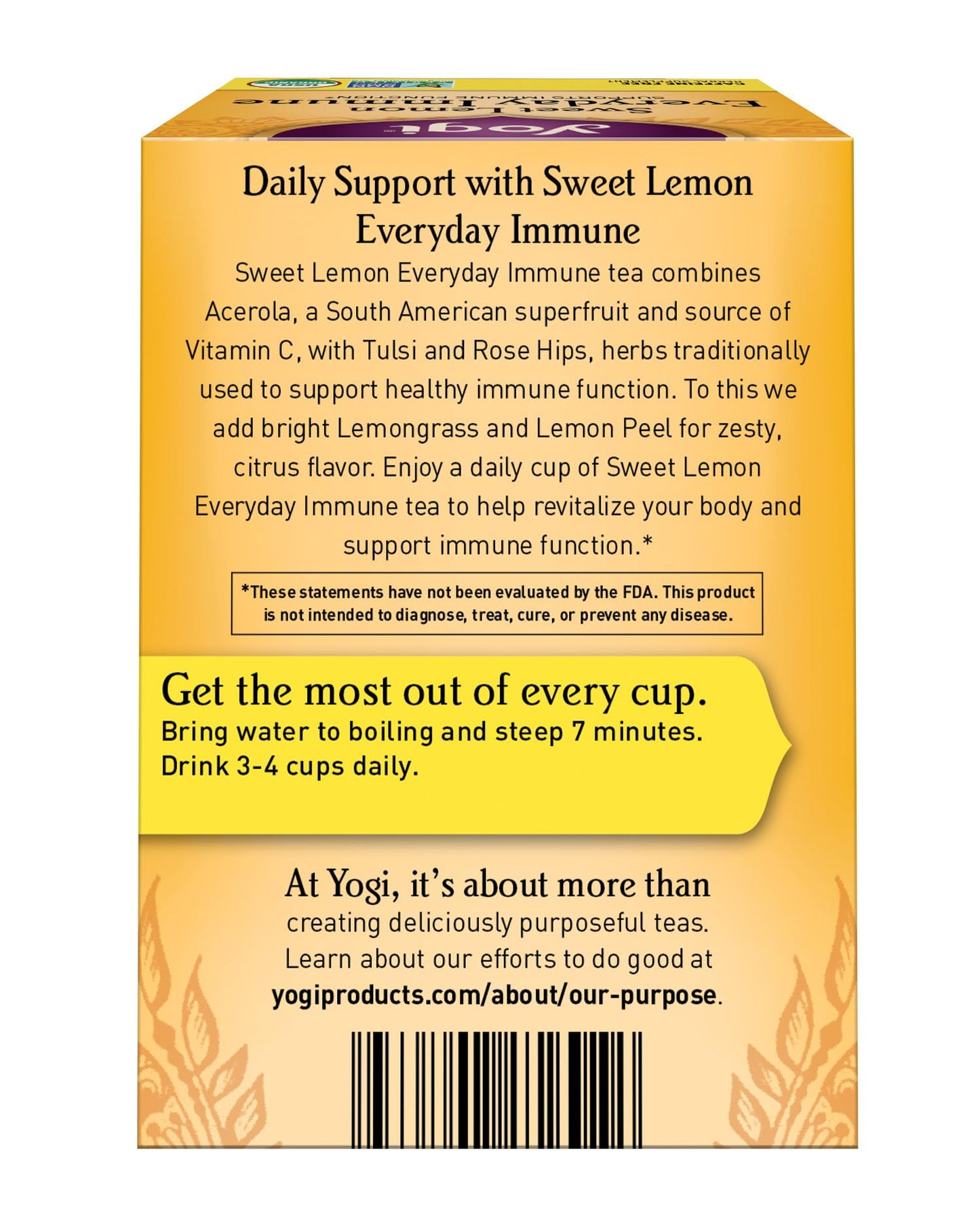YOGI TEA Organic Sweet Lemon Immune Tea, 16 Count, Herbal Blend, Caffeine-Free