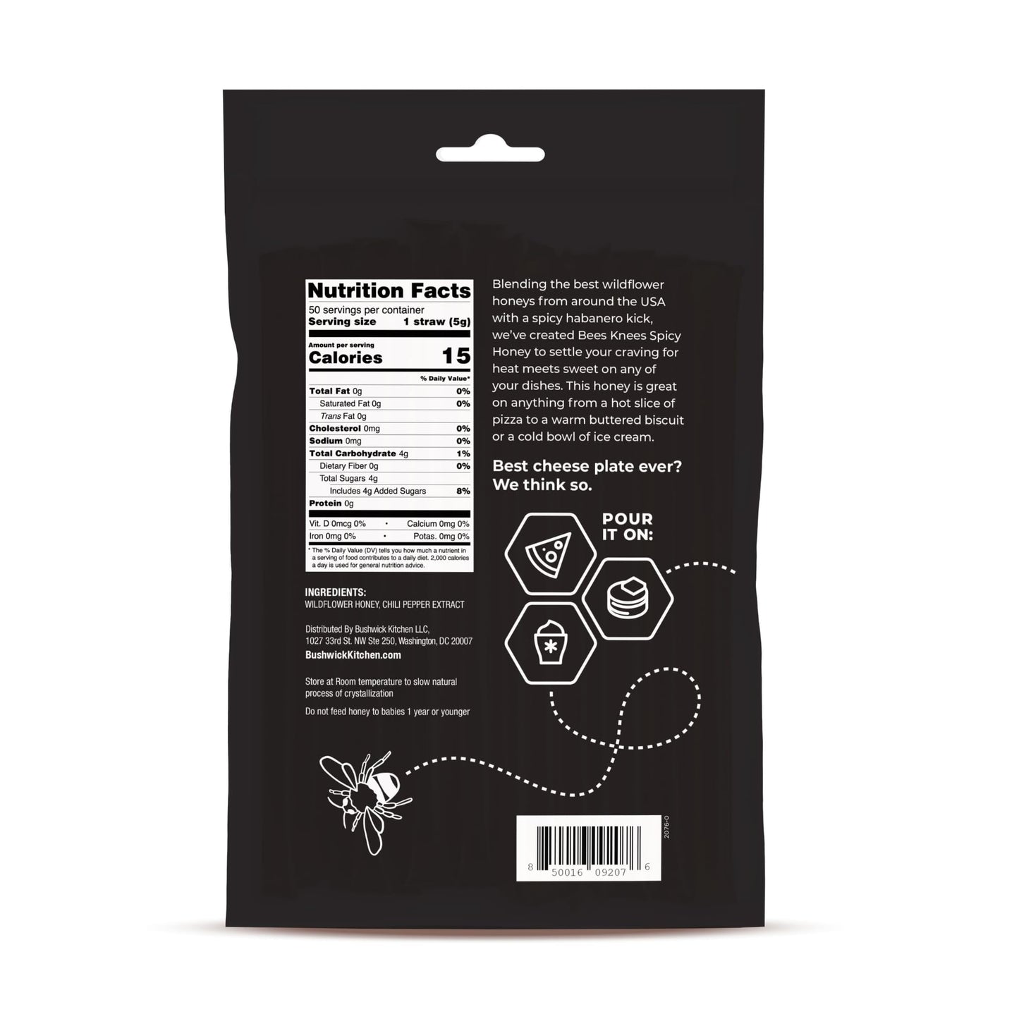 Bushwick Kitchen Bees Knees Spicy Honey Sticks, Wildflower Hot Honey with Habanero, 50 Count
