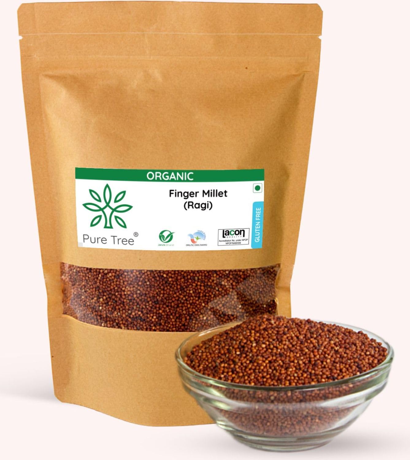 Pure Tree Certified Organic Ragi Whole | 900 G | Finger Millet | Nachni | Nagli | Ragi Millet Gluten-Free | Bavto | Red Finger M