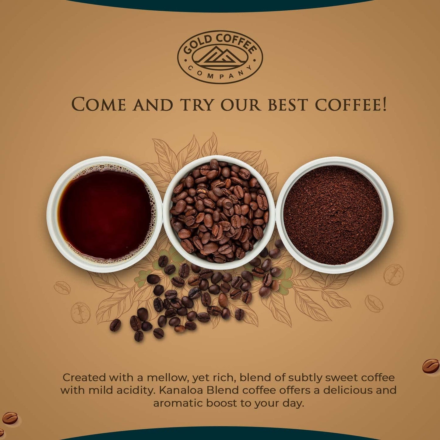Gold Coffee Company Kanaloa Premium House Blend | Gourmet Medium Roast Ground Coffee | 100% Arabica Roasted Beans | 1 Lb.