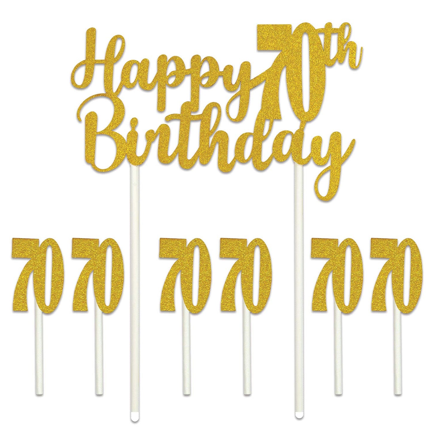 Beistle Happy 70th Birthday Cake Topper, Multicolor, Cardboard, 6 x 8¼, Model 53523-70